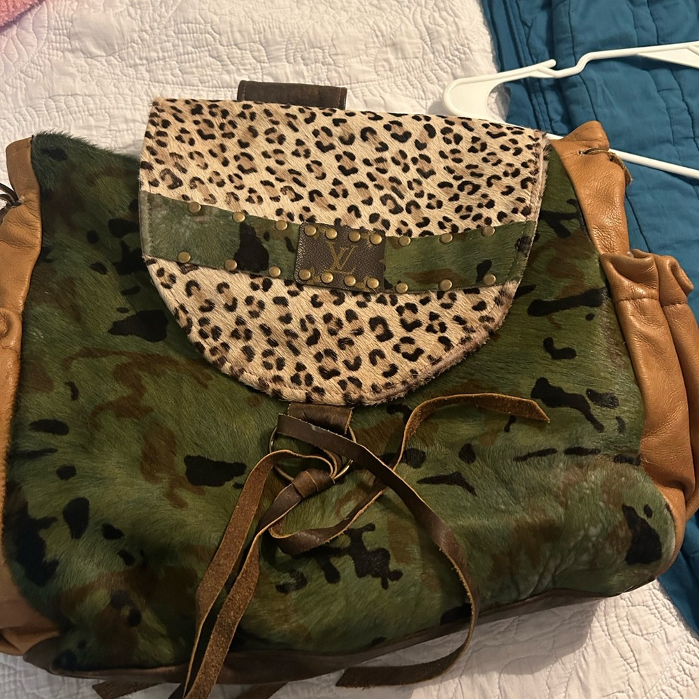 Leopard and Camouflage Women's Backpack made with vintage Louis